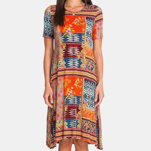 Johnny Was Allie Flower Mixed Print Swing Dress In Multicolor 95% Bamboo Size S - Picture 1 of 3